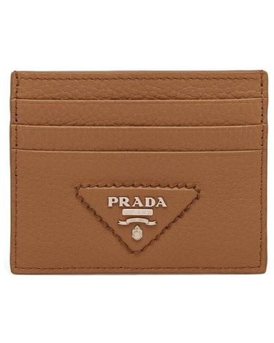 Prada Triangle-logo Leather Cardholder - Brown