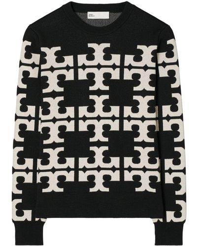 Tory Burch Intarsia-knit Merino-wool Sweater - Black