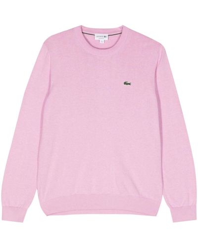 Lacoste Fein gerippter Pullover mit Logo-Patch - Pink