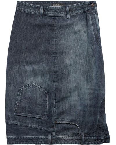Balenciaga Upside-down Denim Midi Skirt - Blue