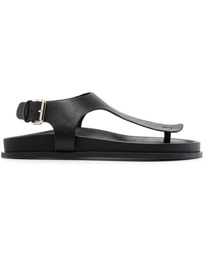 A.Emery Reema Leather Flat Sandals - Black