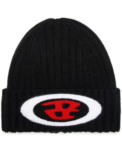DIESEL Beanie-Mütze aus Rippstrick mit Logo-Patch - Schwarz