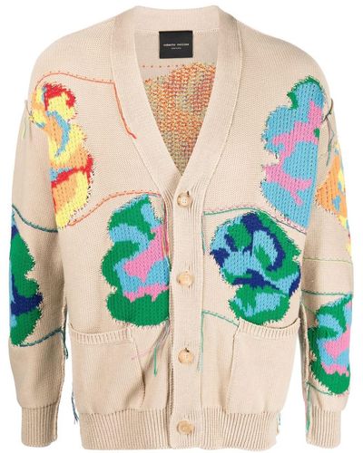 Roberto Collina Floral-embroidered Buttoned Cardigan - Blue
