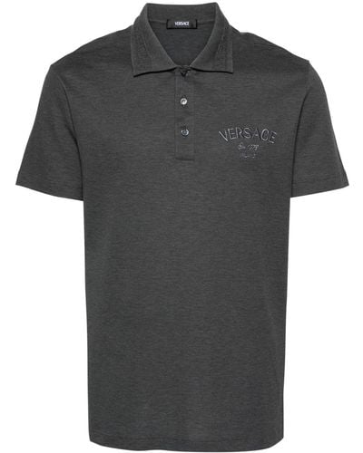 Versace Logo-embroidered Cotton Polo Shirt - Black