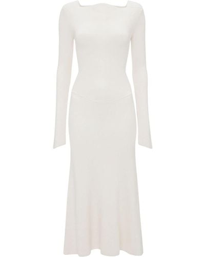 Victoria Beckham Ribbed-knit Long-sleeve Midi Dress - White