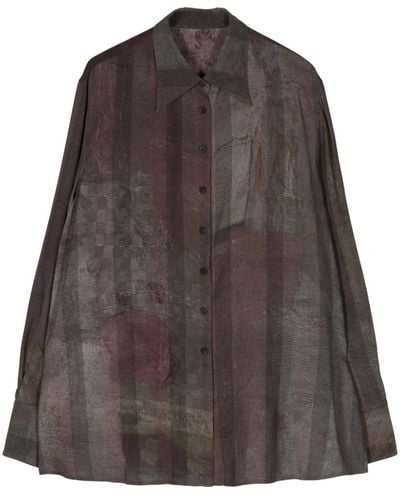 Ziggy Chen Striped Asymmetric Design Shirt - Brown