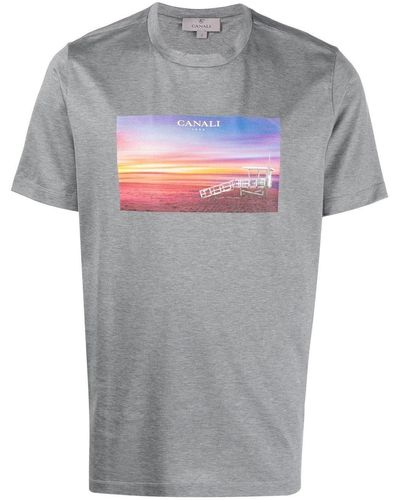 Canali T-Shirt mit Foto-Print - Grau