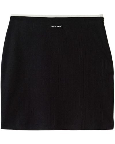 Miu Miu Logo-appliqué Ribbed-knit Miniskirt - Black