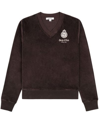 Sporty & Rich Crown Cotton Velour Sweatshirt - Brown