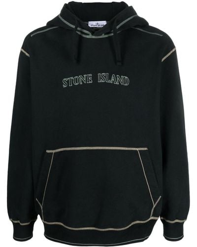 Stone Island Logo-embroidered cotton hoodie - Negro