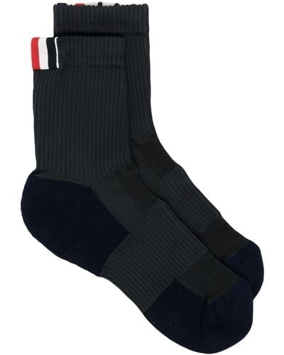 Thom Browne Stripe-detail Knitted Ankle Socks - Black