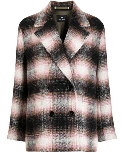 PS by Paul Smith Plaid-check Double-breasted Jacket - Brown