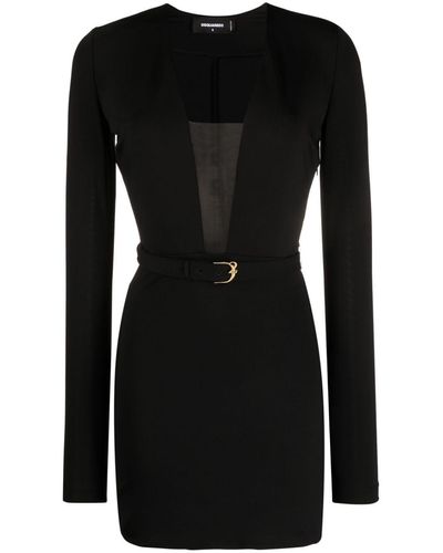 DSquared² Plunging-neckline Belted Minidress - Black