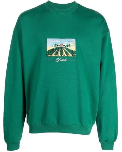 Drole de Monsieur Logo-embroidered Cotton Sweater - Green