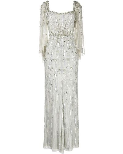 Jenny Packham Robe longue en tulle à sequins - Gris