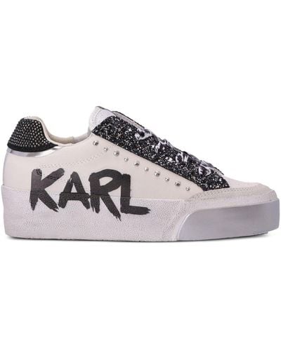 Karl Lagerfeld Skool Max Karl Graffiti Leren Sneakers - Naturel