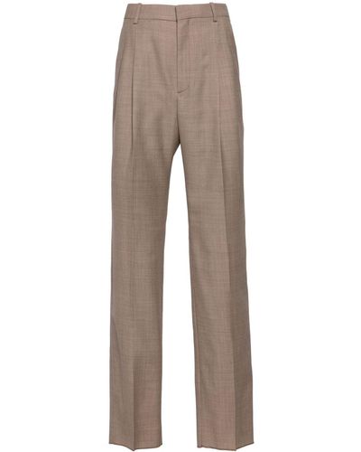 Saint Laurent Pleated Wool Tailored Trousers - Natural