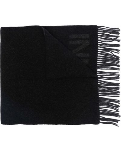 Ganni Logo Recycled Wool Scarf - Black