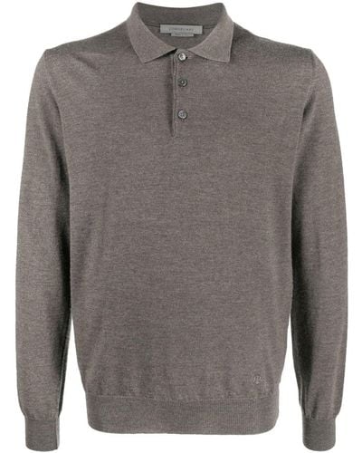 Corneliani Virgin-wool Long-sleeve Polo Shirt - Grey