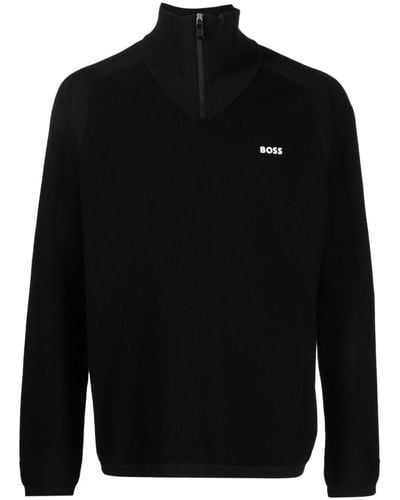 BOSS Pullover mit kurzem Reißverschluss - Schwarz