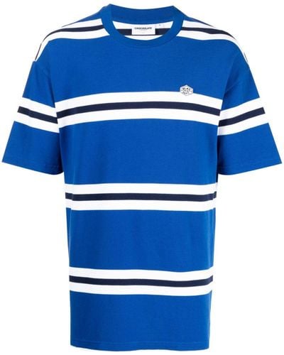 Chocoolate Logo-patch Striped T-shirt - Blue