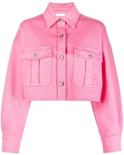 P.A.R.O.S.H. Cropped Denim Jacket - Pink