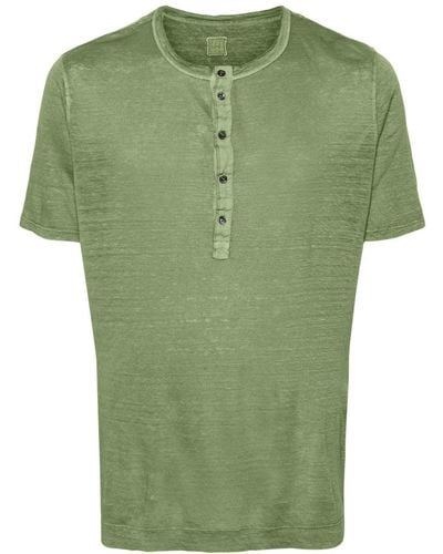 120% Lino Buttoned Linen T-shirt - Green