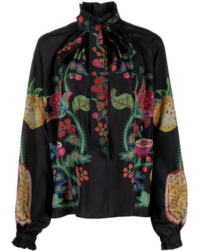 La DoubleJ Blusa con estampado Cerere Flower Placée - Negro