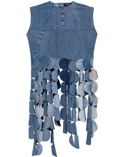 A.W.A.K.E. MODE Upcycled Disc-fringed Denim Top - Blue
