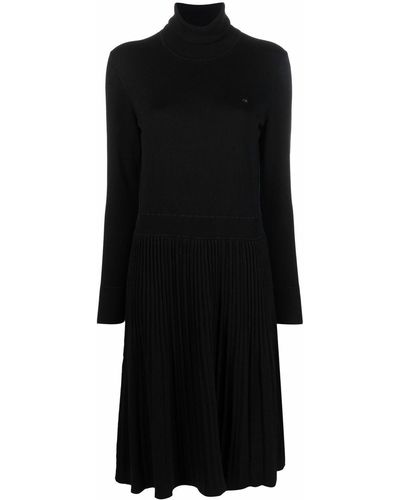 Calvin Klein タートルネック ニットフレアドレス - ブラック