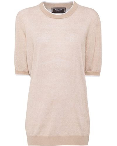 Peserico Linen-cotton Knitted T-shirt - Natural