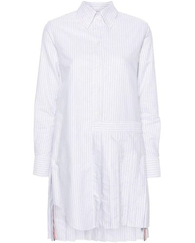 Thom Browne Robe-chemise rayée à design plissé - Blanc