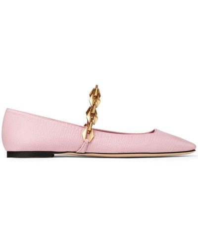 Jimmy Choo Diamond Tilda Leather Ballerina Shoes - Pink
