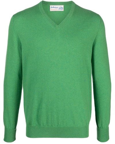 Ballantyne V-neck Cashmere Jumper - Green