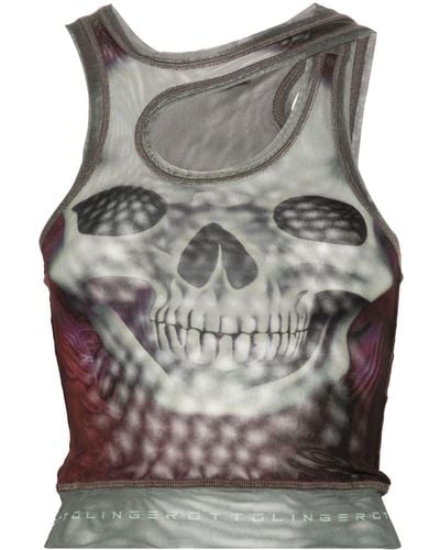 OTTOLINGER Skull Print Mesh Tank Top - Grey