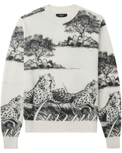 Amiri Graphic-print Wool Sweater - Grey