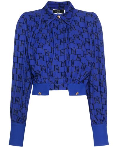 Elisabetta Franchi Blusa con logo estampado - Azul