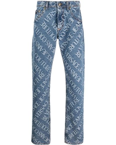 Versace Logo-print Straight-leg Jeans - Blue
