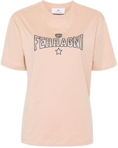 Chiara Ferragni グリッターロゴ Tシャツ - ナチュラル