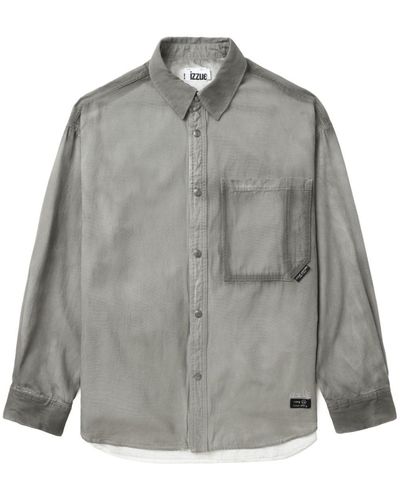 Izzue Slogan-embroidered Cotton Shirt - Grey