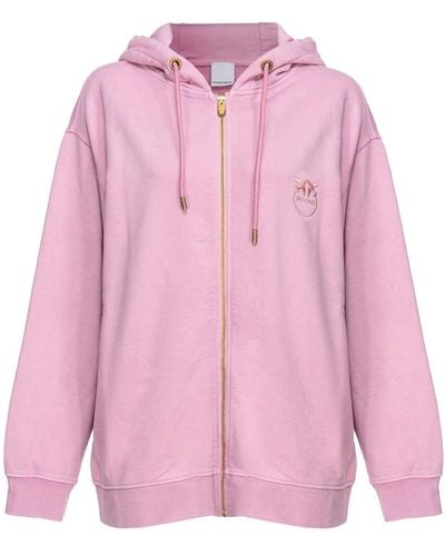 Pinko Love Birds-embroidered zip-up hoodie - Rosa