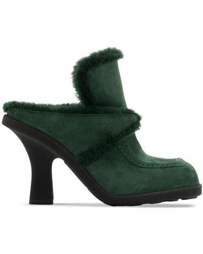 Burberry Suede-shearling Highland Mules 90 - Green