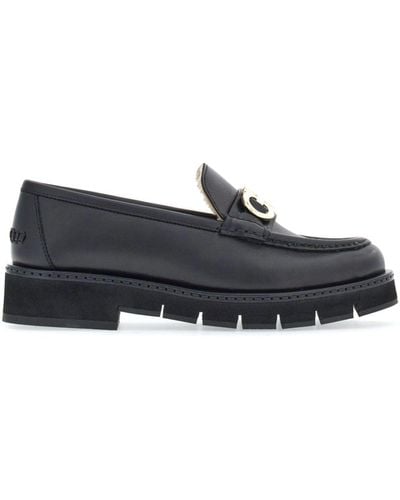Ferragamo Gancini-buckle Leather Loafers - Gray