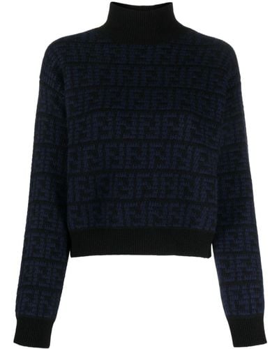 Fendi Ff-embossed Cashmere Sweater - Blue