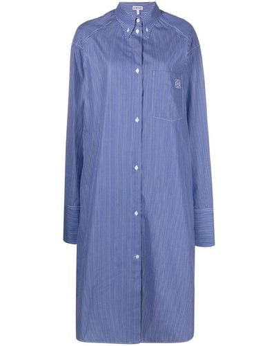 Loewe Robe-chemise rayée à logo brodé - Bleu