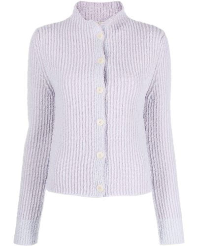 Ports 1961 Ribbed-knit Wool Blend Cardigan - Purple