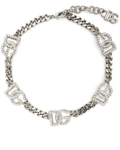 Dolce & Gabbana Bracelet serti de cristaux à breloque logo - Blanc