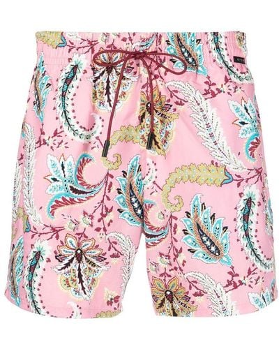 Etro Swim Shorts With Floral Paisley Print - Red