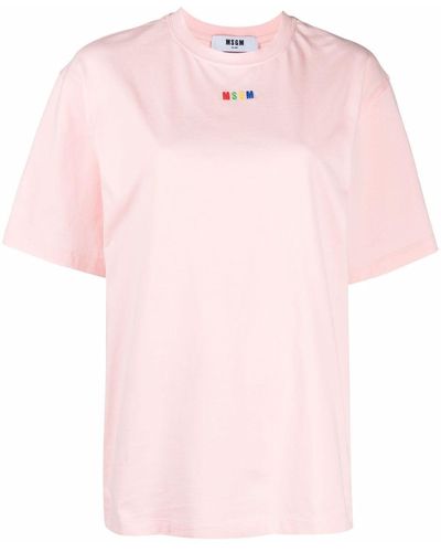 MSGM T-shirt Met Geborduurd Logo - Roze