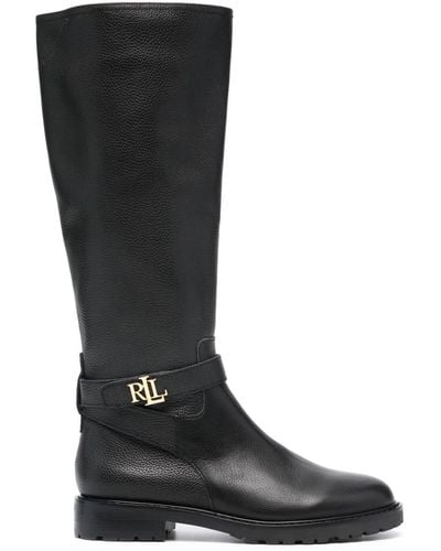 Lauren by Ralph Lauren Tumbled Leather Boots - Black